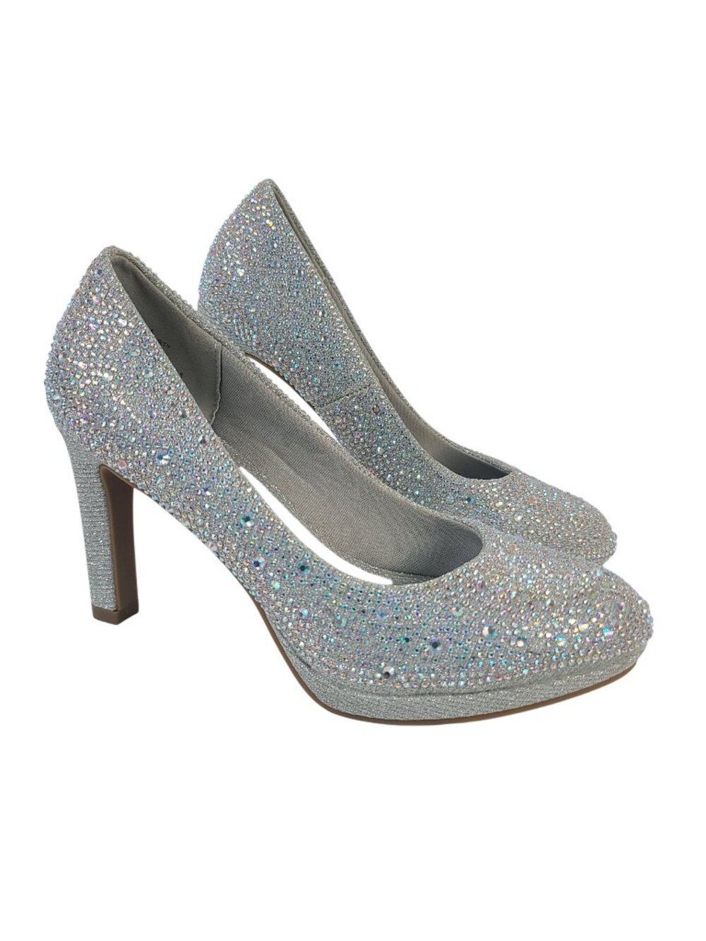 NEW Silver Slipper Women's Rhinestone Embellished High Heel Pumps Size 6